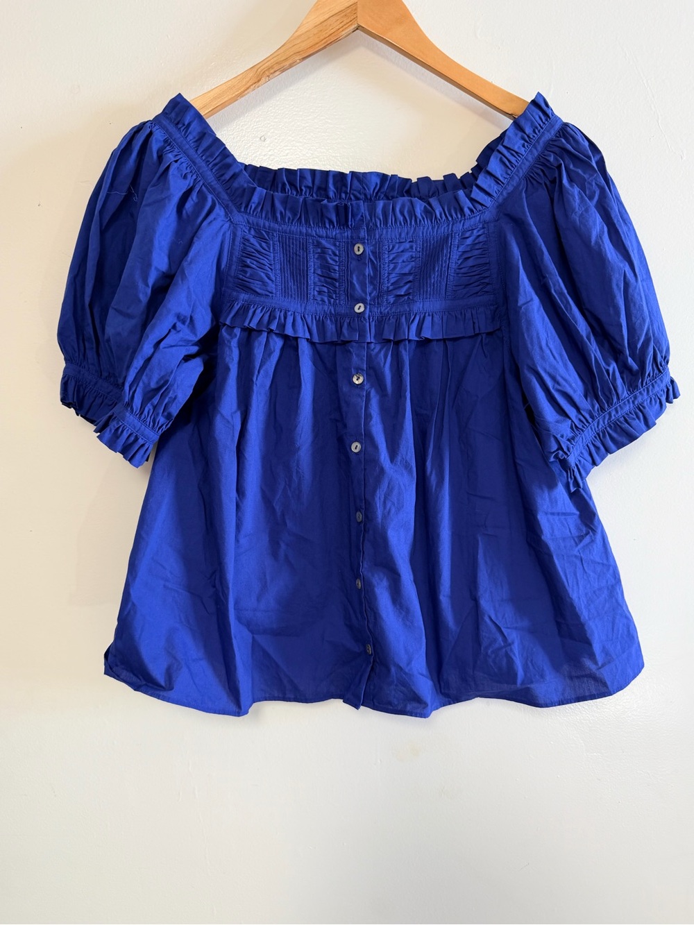 Doen Blue Short Sleeve Blouse Top Small SAMPLE PEICE